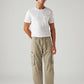 Men's Beige Baggy Fit Mid Rise Cargos - Front View