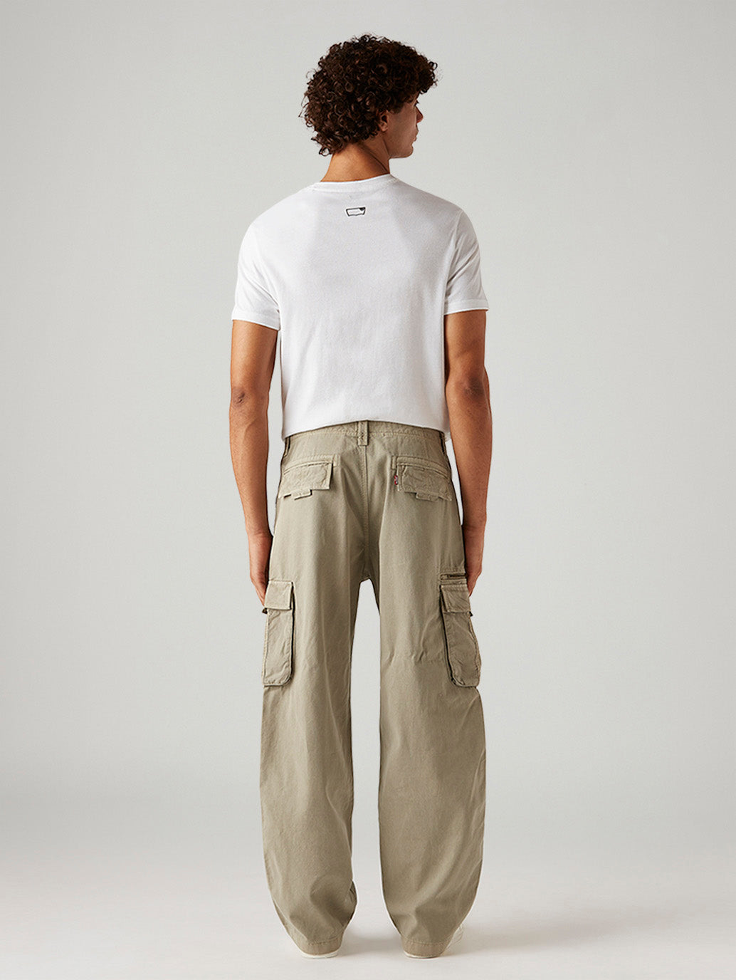 Men's Beige Baggy Fit Mid Rise Cargos - Back View