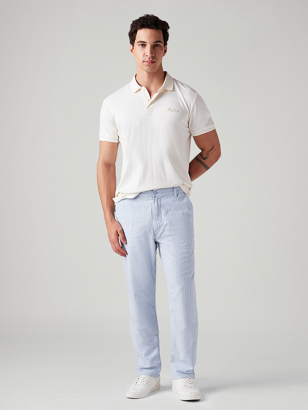 Men's Light Blue Authentic Relaxed Straight Fit Mid Rise Chinos - Styleshot View