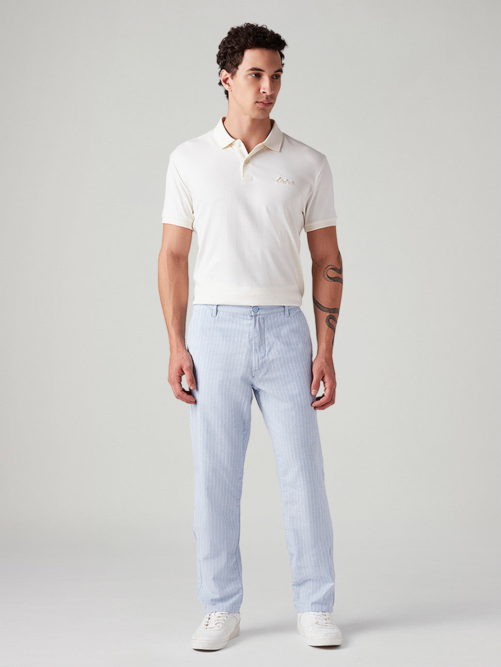 Men's Light Blue Authentic Relaxed Straight Fit Mid Rise Chinos - Front View