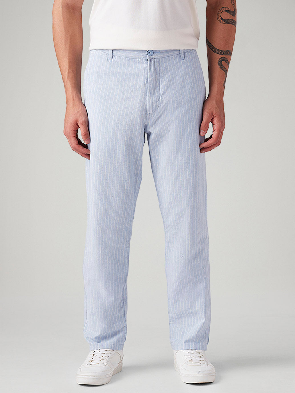 Men's Light Blue Authentic Relaxed Straight Fit Mid Rise Chinos - Front View