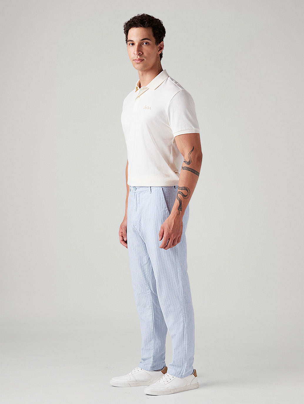 Men's Light Blue Authentic Relaxed Straight Fit Mid Rise Chinos - Side View