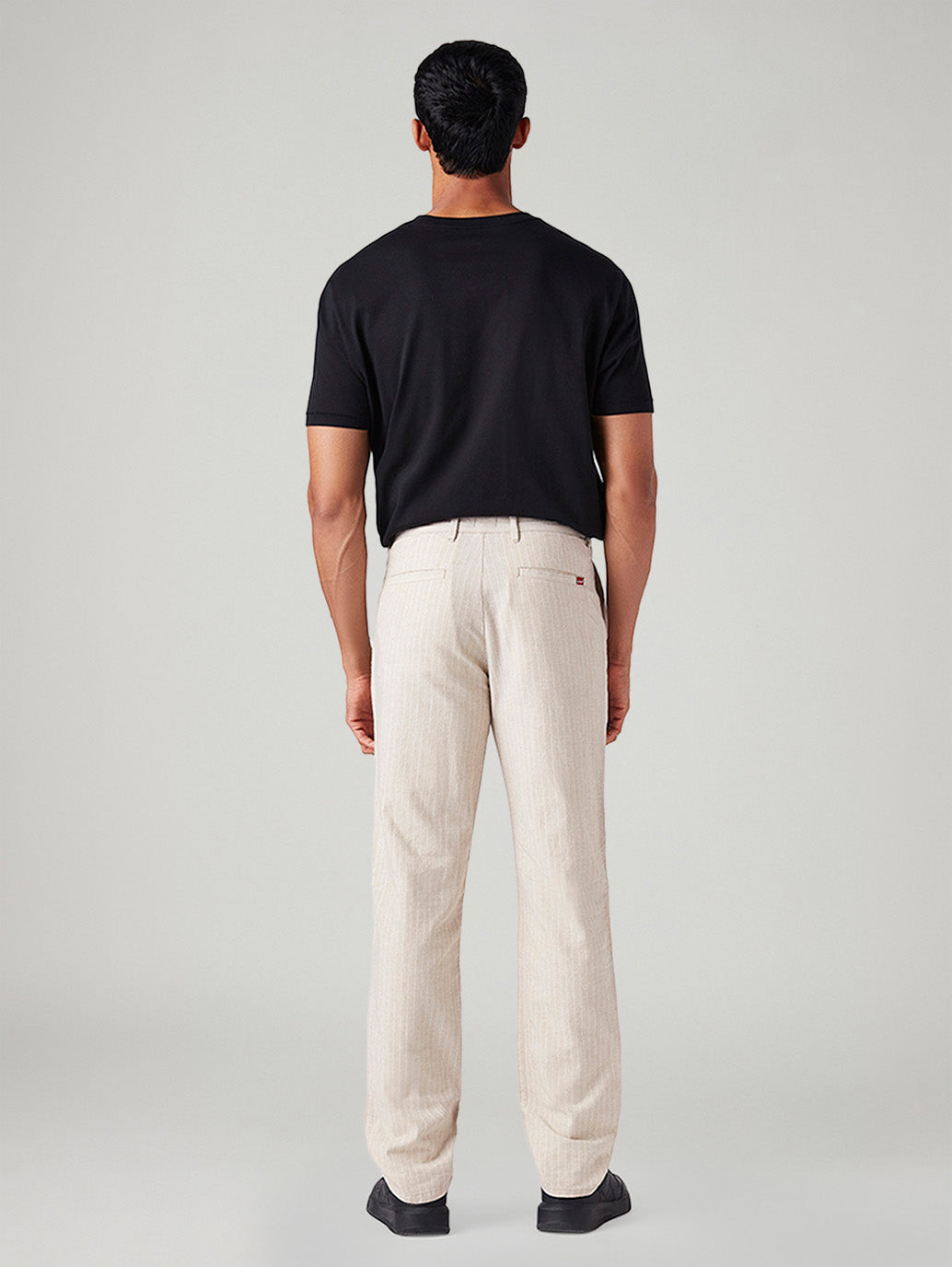 Men's Cream Authentic Relaxed Fit Mid Rise Linen Chinos - Back View