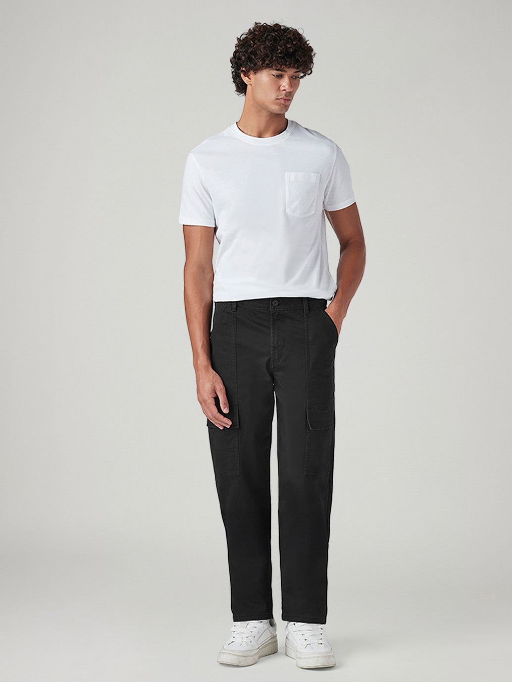 Men's Black Straight Fit Mid Rise Commuter Cargos - 3a3a1055-a433-4d83-a383-ec58358799f8 View