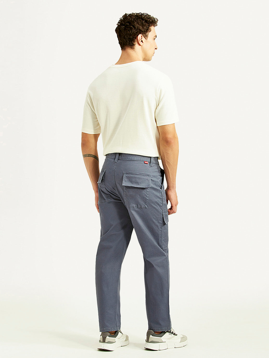 Men's Grey Straight Fit Mid Rise Commuter Cargos - Back View