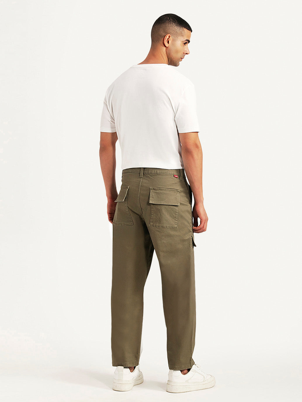Men's Olive Straight Fit Mid Rise Commuter Cargos - Back View