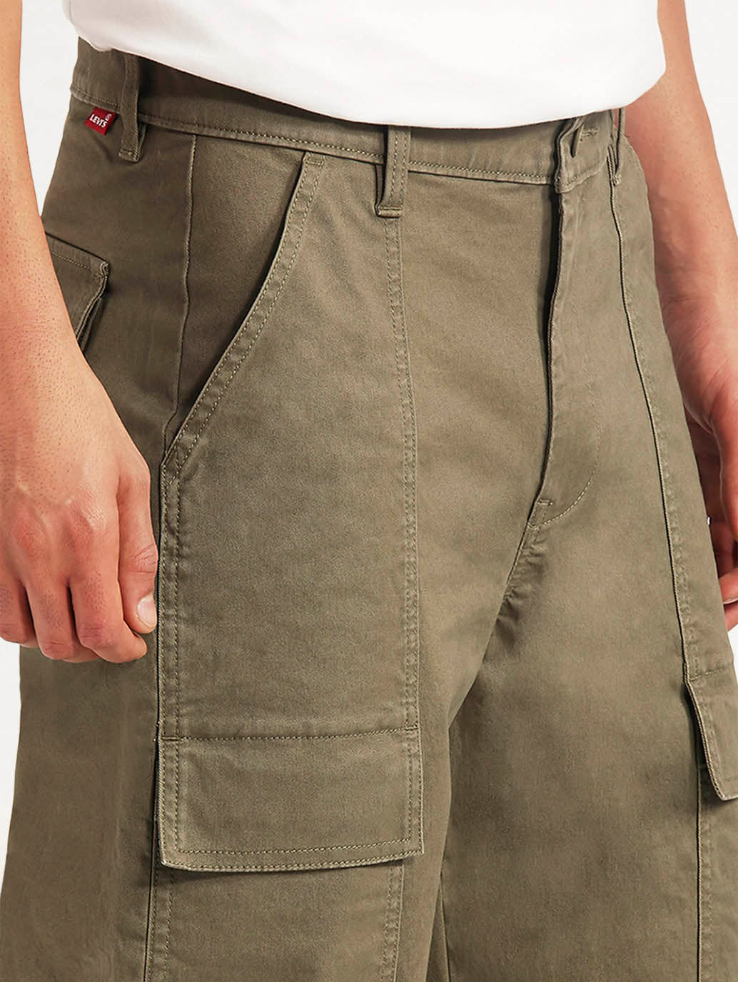 Men's Olive Straight Fit Mid Rise Commuter Cargos - Detail View