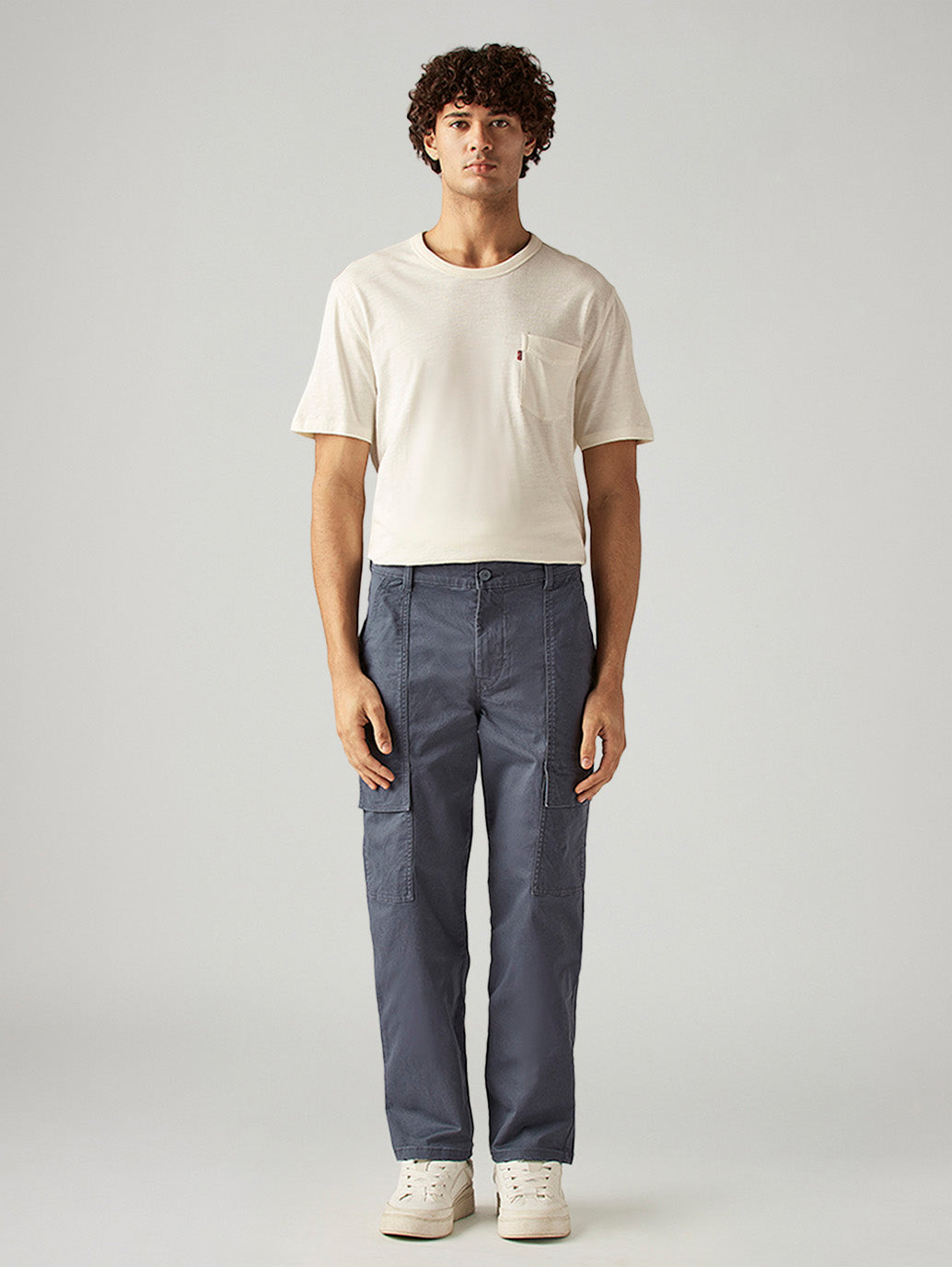 Men's Grey Straight Fit Commuter Mid Rise Trousers - Front View