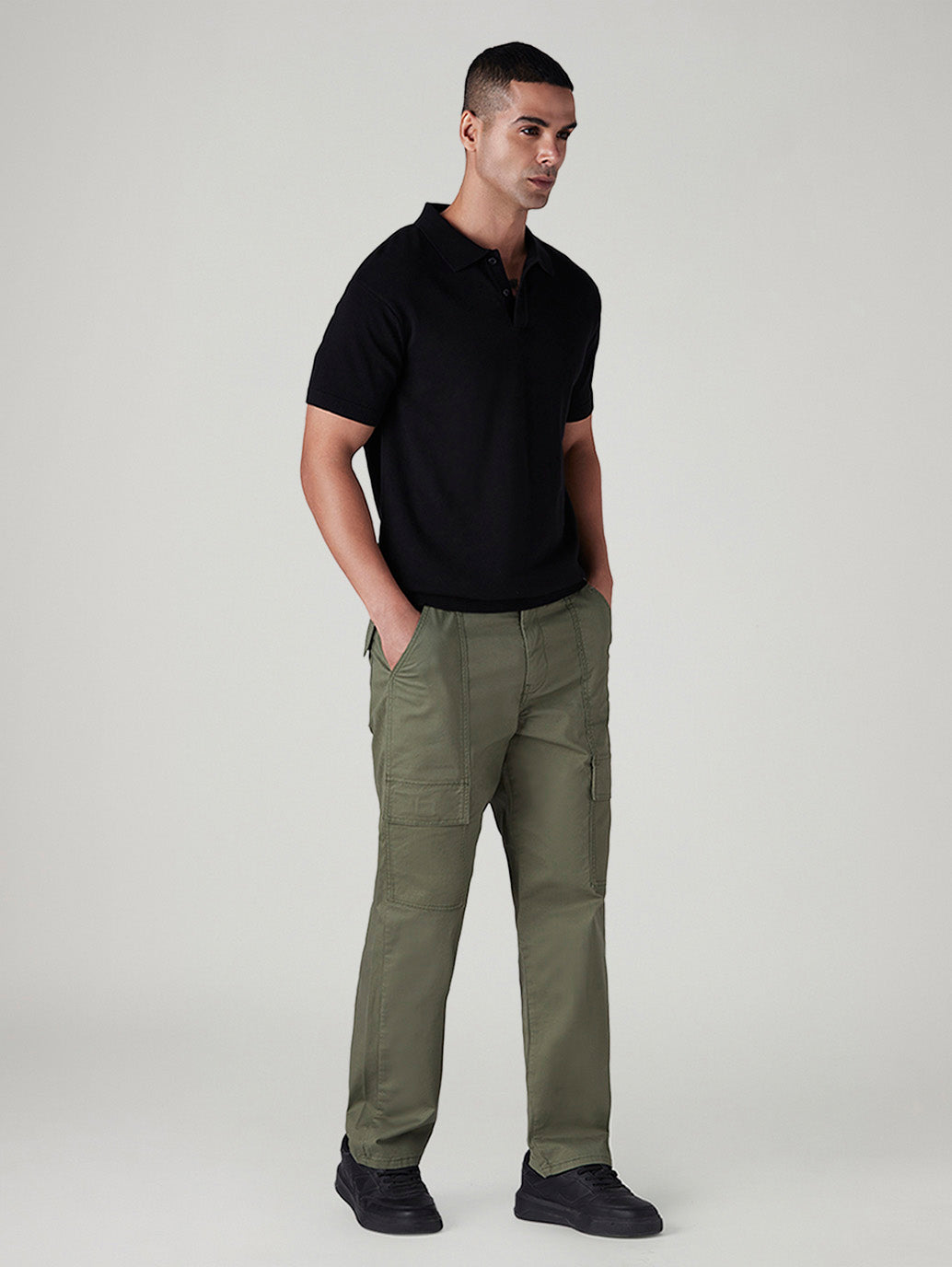 Men's Olive Straight Fit Mid Rise Cargos
