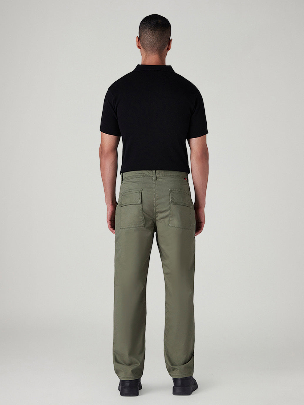Men's Olive Straight Fit Mid Rise Cargos - Back View