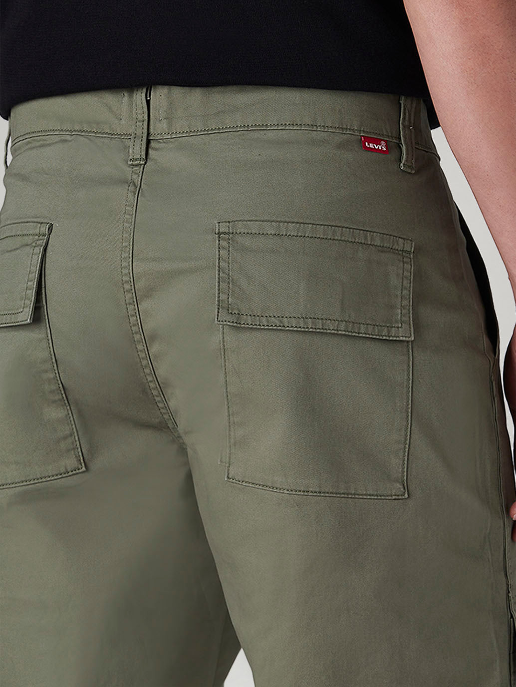 Men's Olive Straight Fit Mid Rise Cargos - Detail View