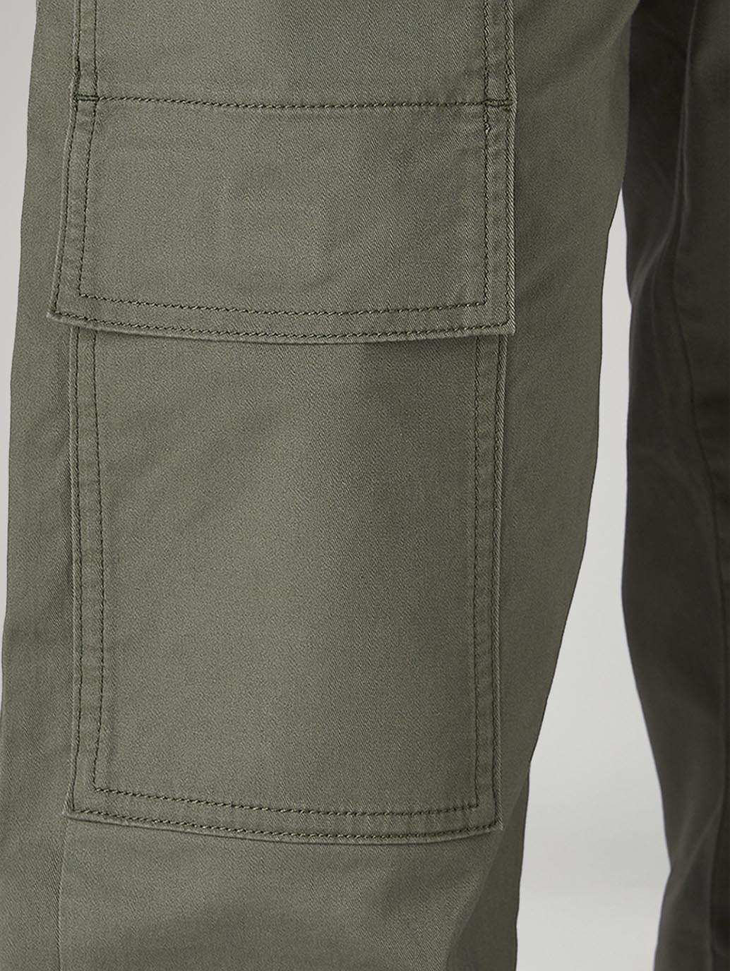 Men's Olive Straight Fit Mid Rise Cargos - Detail View