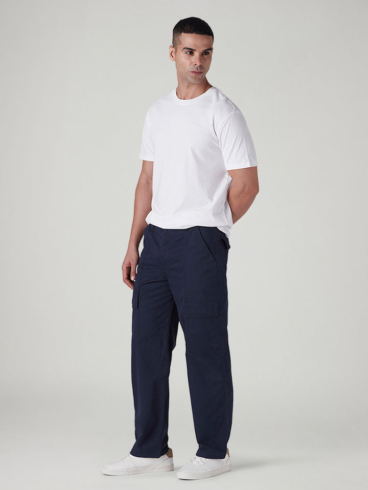 Men's Navy Straight Fit Mid Rise Cargos
