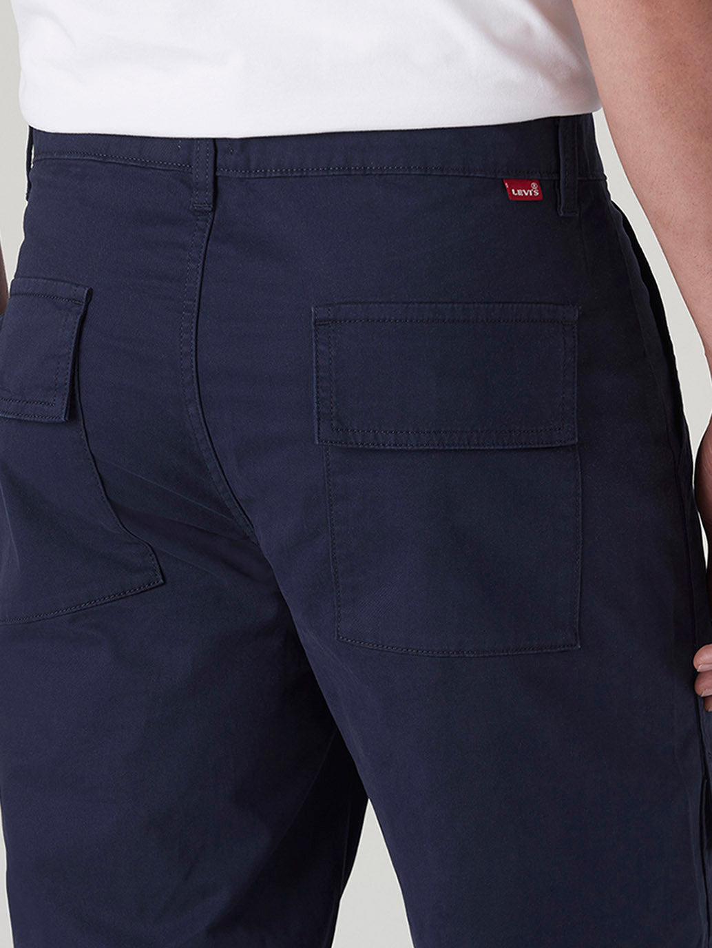 Men's Navy Straight Fit Mid Rise Cargos - Detail View