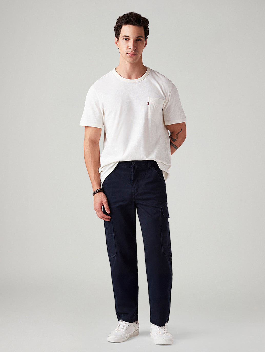 Men's Navy Straight Fit Mid Rise Commuter Cargos