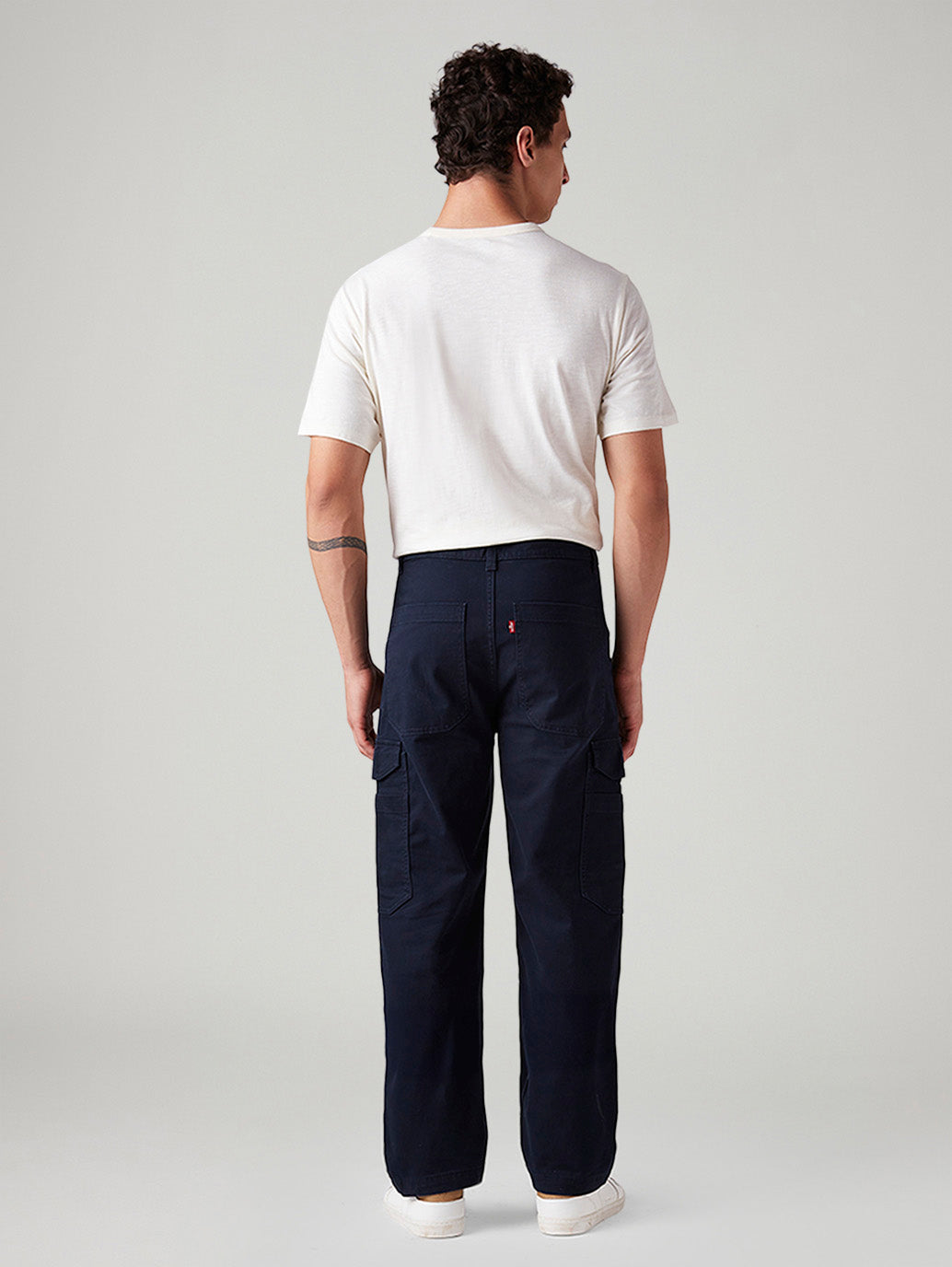 Men's Navy Straight Fit Mid Rise Commuter Cargos - Back View