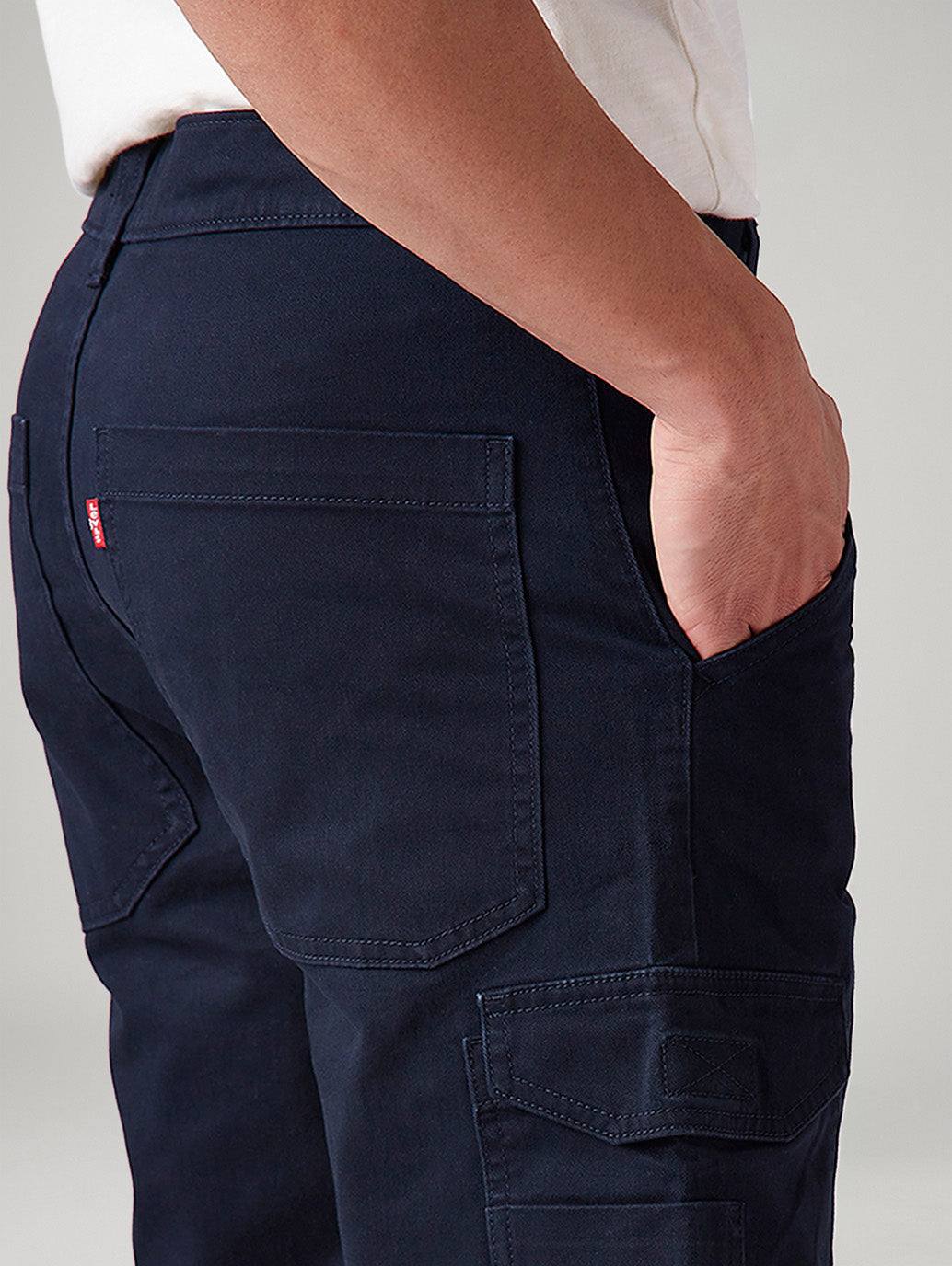 Men's Navy Straight Fit Mid Rise Commuter Cargos - Detail View