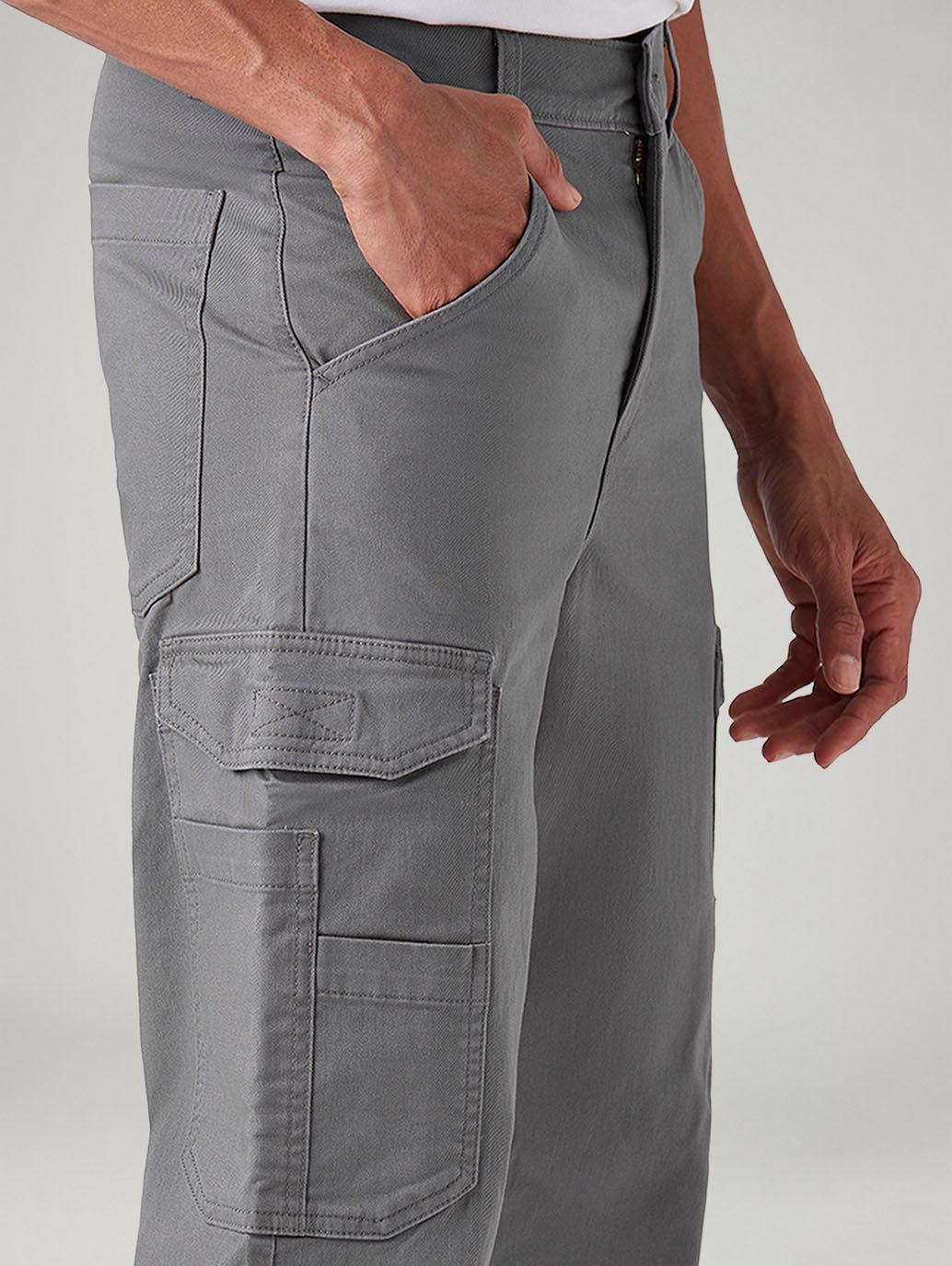 Men's Grey Straight Fit Mid Rise Commuter Cargos - 20 View