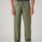 Men's Olive Relaxed Tapered Fit Mid Rise Linen Cargos - Front View