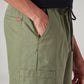 Men's Olive Relaxed Tapered Fit Mid Rise Linen Cargos - Detail View