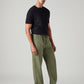 Men's Olive Relaxed Tapered Fit Mid Rise Linen Cargos - Side View