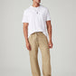 Men's Khaki Relaxed Tapered Fit Mid Rise Linen Cargos - Front View