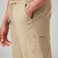 Men's Khaki Relaxed Tapered Fit Mid Rise Linen Cargos - 20 View