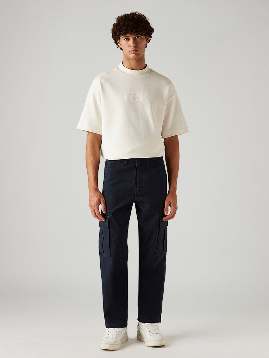 Men's 568 Navy Loose Fit Mid Rise Cargos - Front View