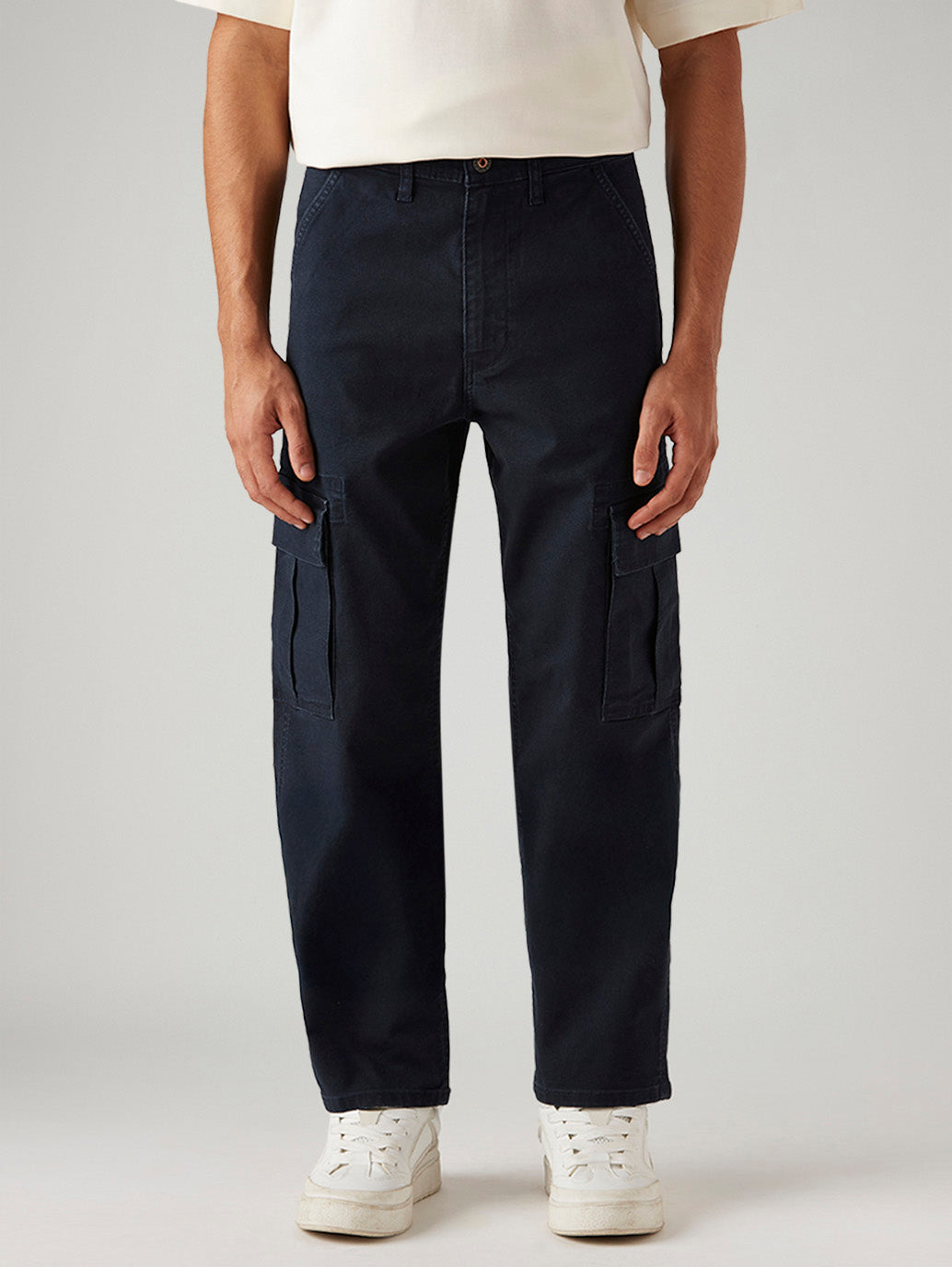 Men's 568 Navy Loose Fit Mid Rise Cargos - Front View