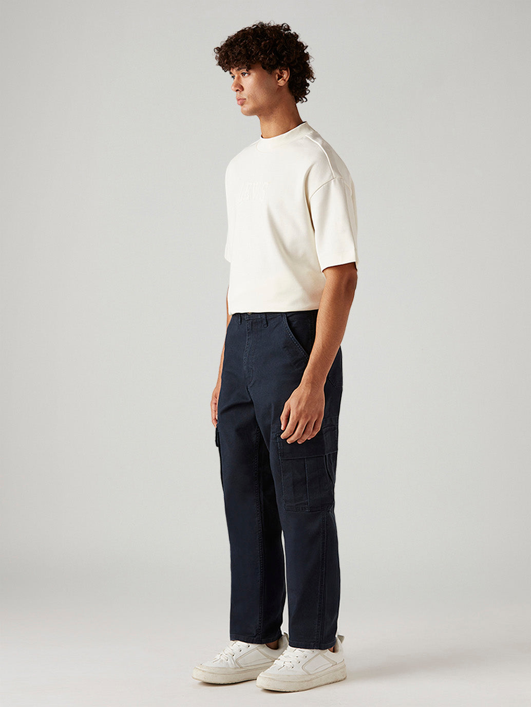 Men's 568 Navy Loose Fit Mid Rise Cargos - Side View