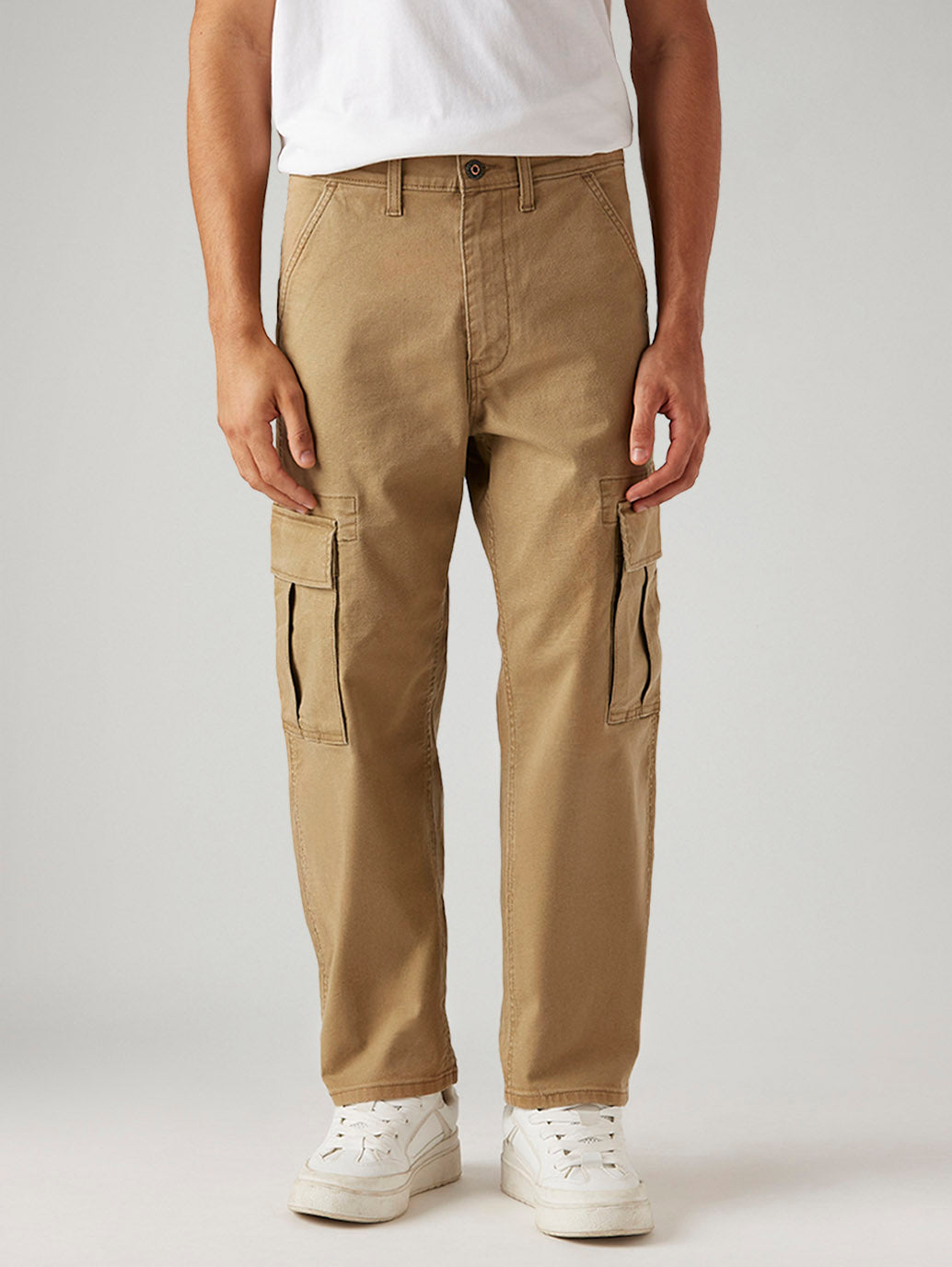 Men's 568 Brown Loose Fit Mid Rise Cargos - Front View