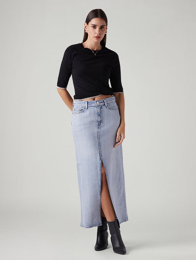 levi's Women's Light Blue Regular Fit Mid Rise Ankle Column Skirt-picture-12