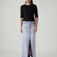 Women's Light Blue Regular Fit Mid Rise Ankle Column Skirt - Front View