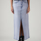 Women's Light Blue Regular Fit Mid Rise Ankle Column Skirt - Front View