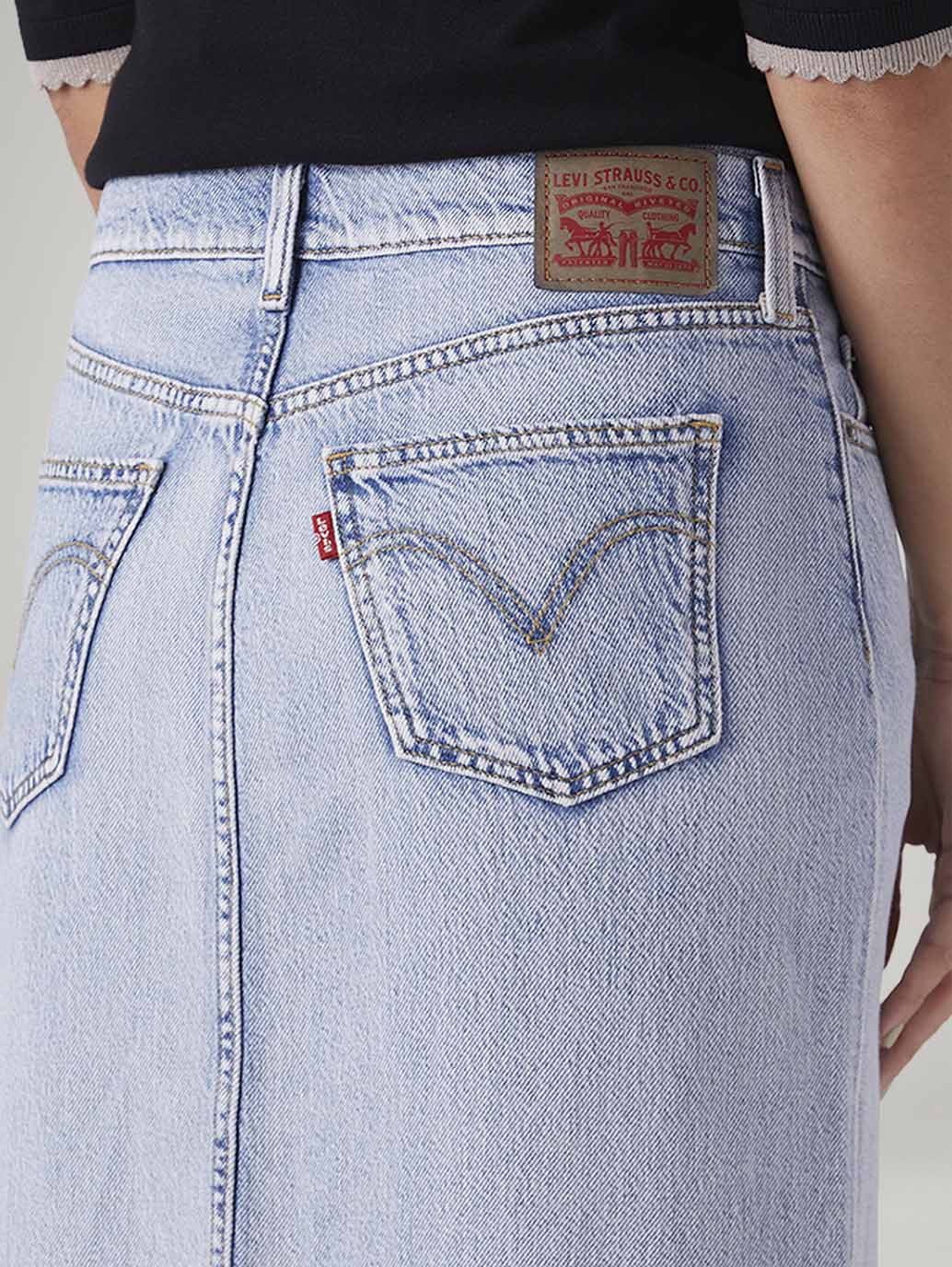 Women's Light Blue Regular Fit Mid Rise Ankle Column Skirt - Detail View