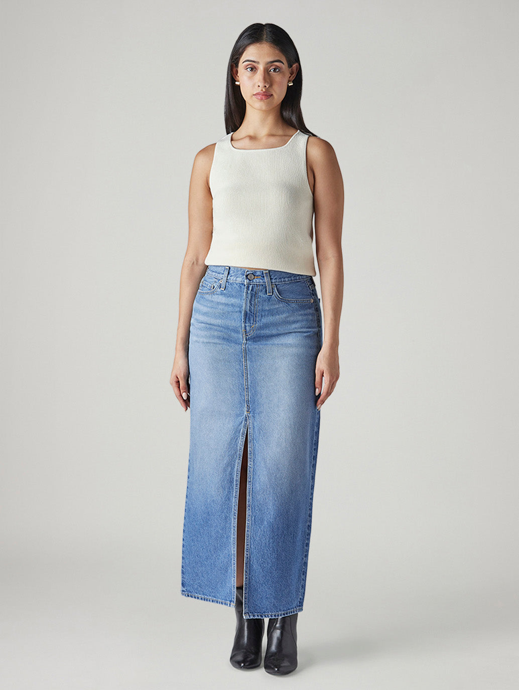 Women's Blue Regular Fit Mid Rise Denim Skirt - Front View