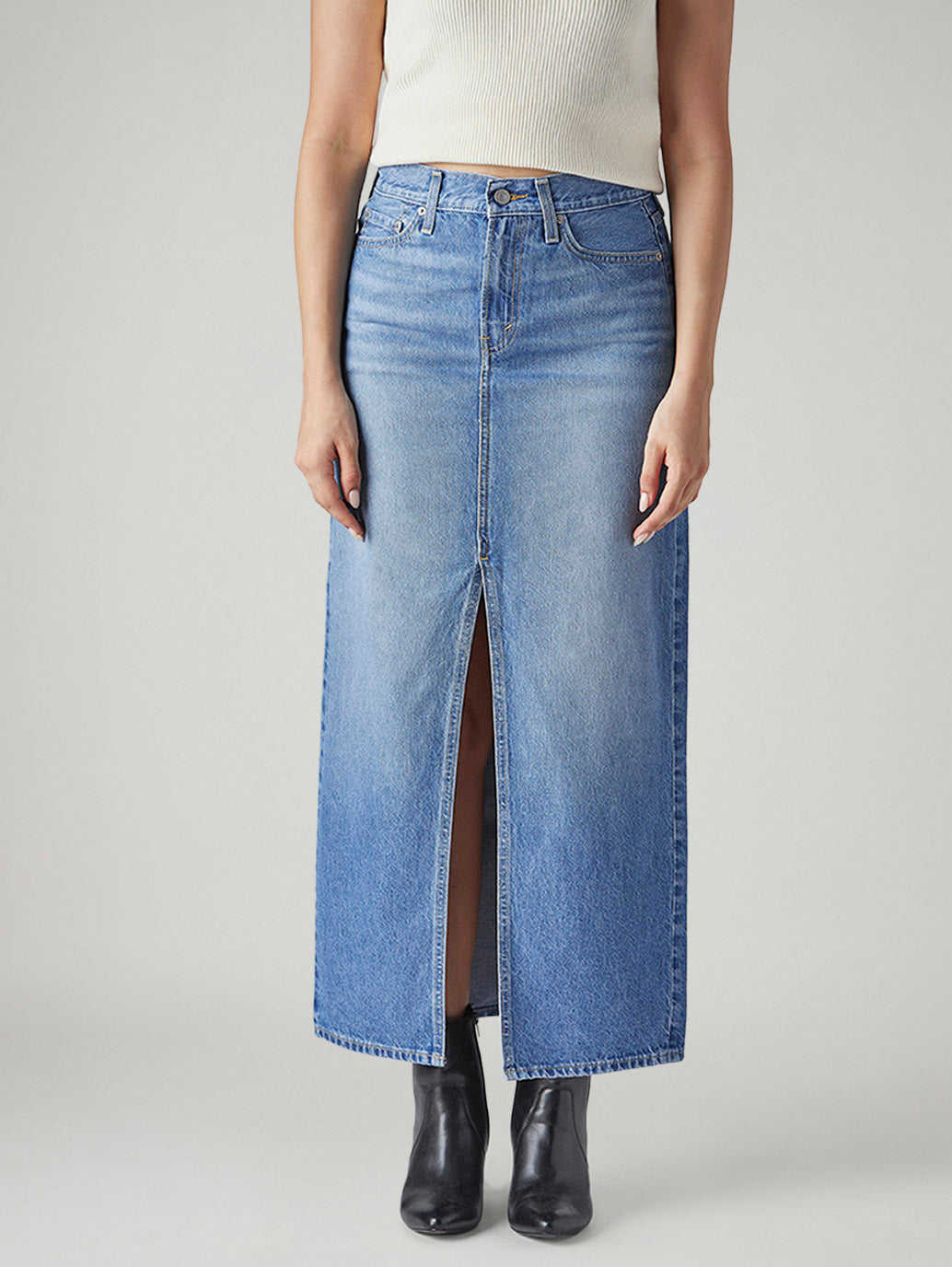 Women's Blue Regular Fit Mid Rise Denim Skirt - Front View