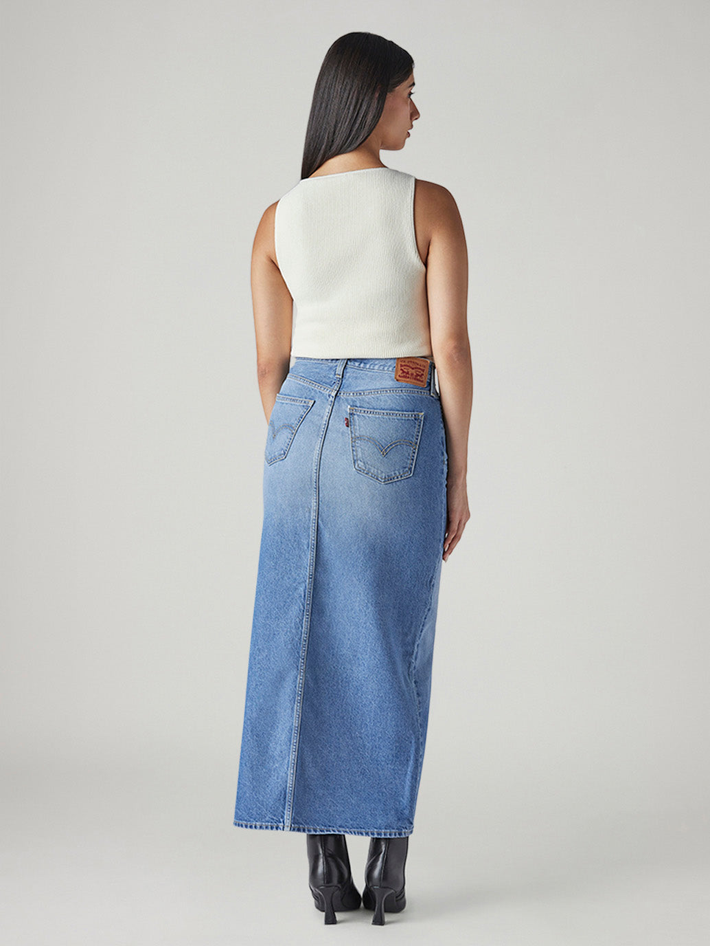 Women's Blue Regular Fit Mid Rise Denim Skirt - Back View
