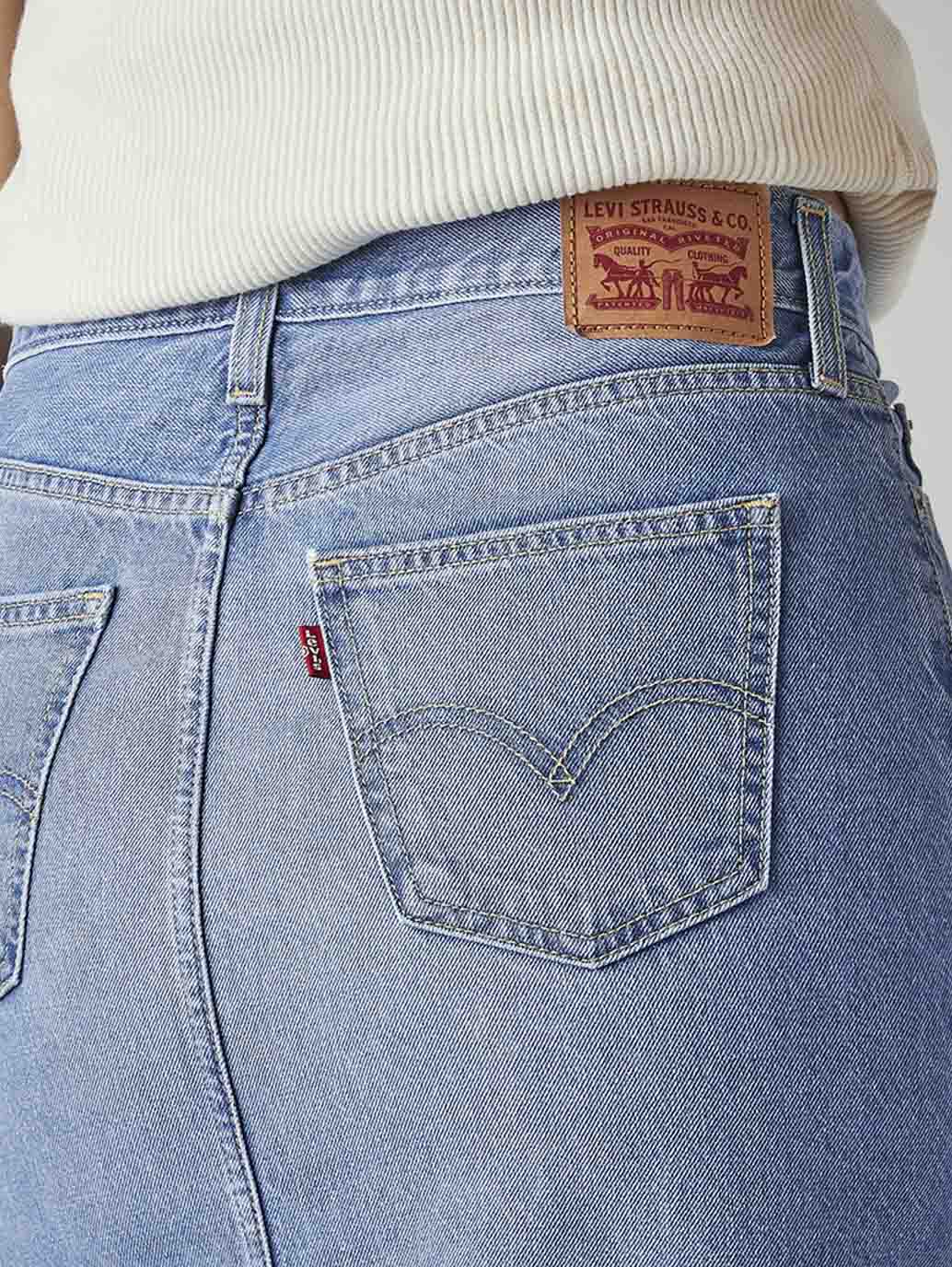 Women's Blue Regular Fit Mid Rise Denim Skirt - Detail View