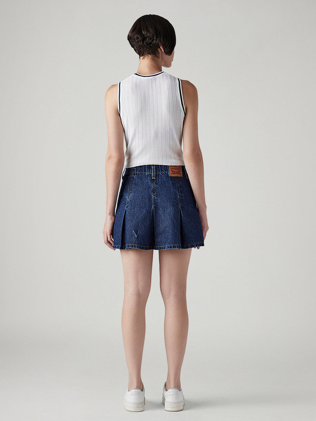 Women's Regular Fit Mid Rise Pleated Mini Denim Skirt - Back View