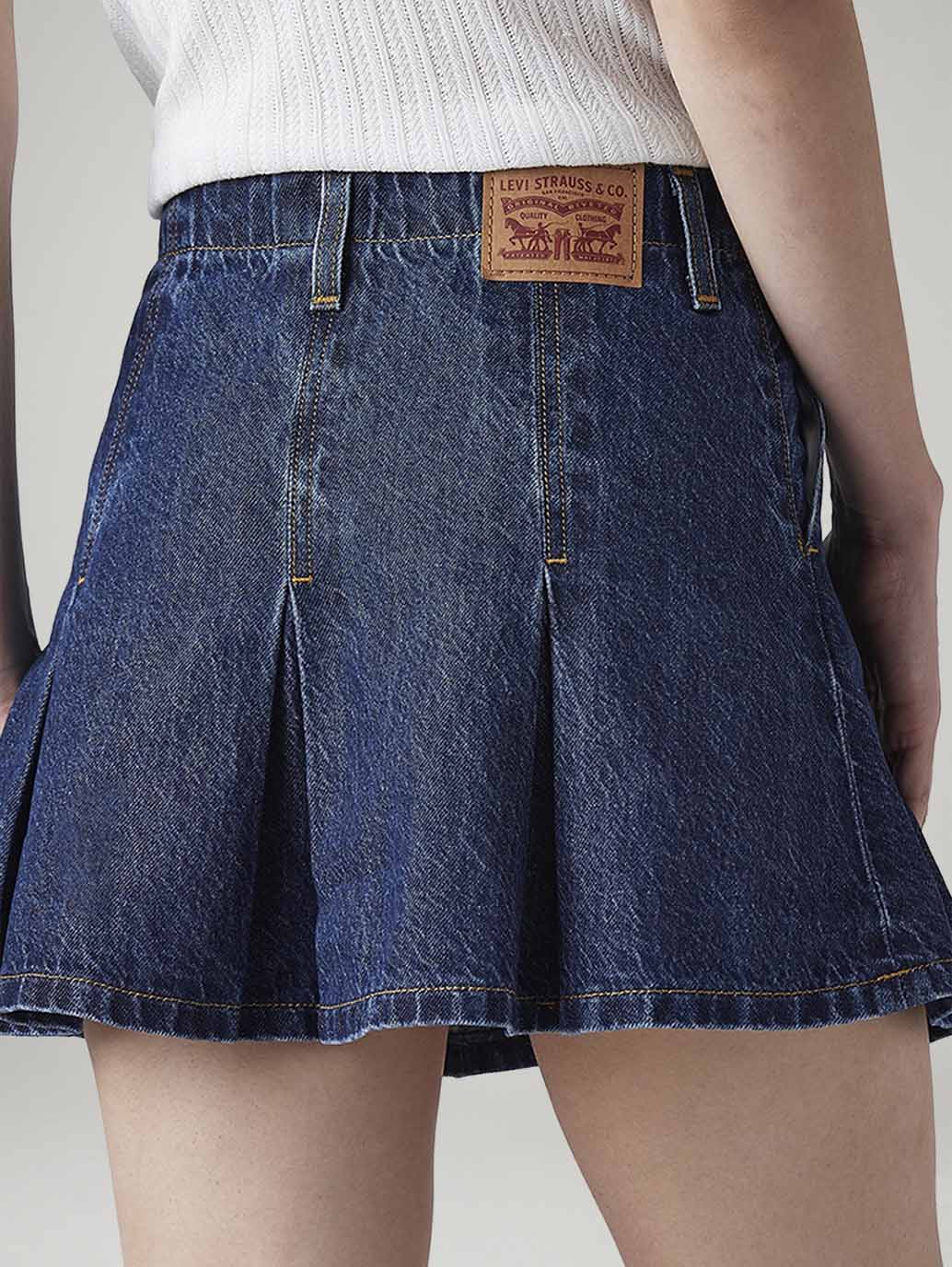 Women's Regular Fit Mid Rise Pleated Mini Denim Skirt - 20 View