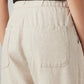 Women's Beige Loose Fit High Rise Linen Trousers - Detail View