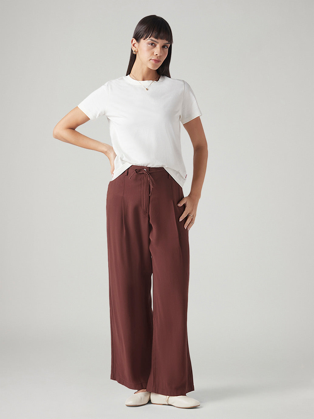 Women's XL Straight Loose Fit Mid Rise Trousers - Styleshot View