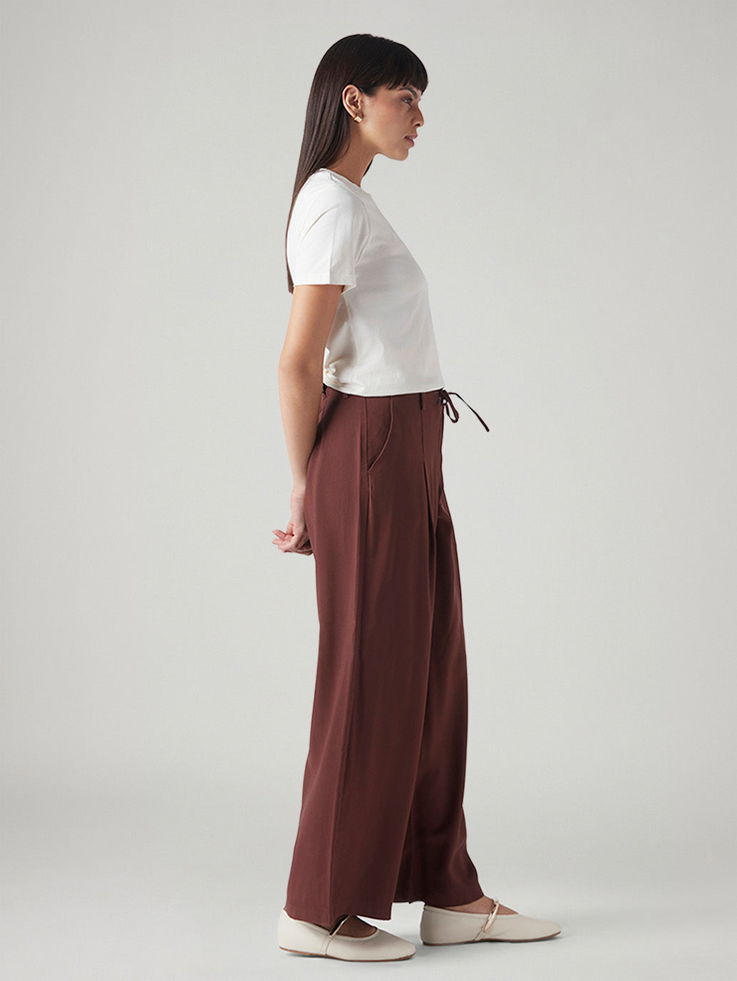 Women's XL Straight Loose Fit Mid Rise Trousers - Side View