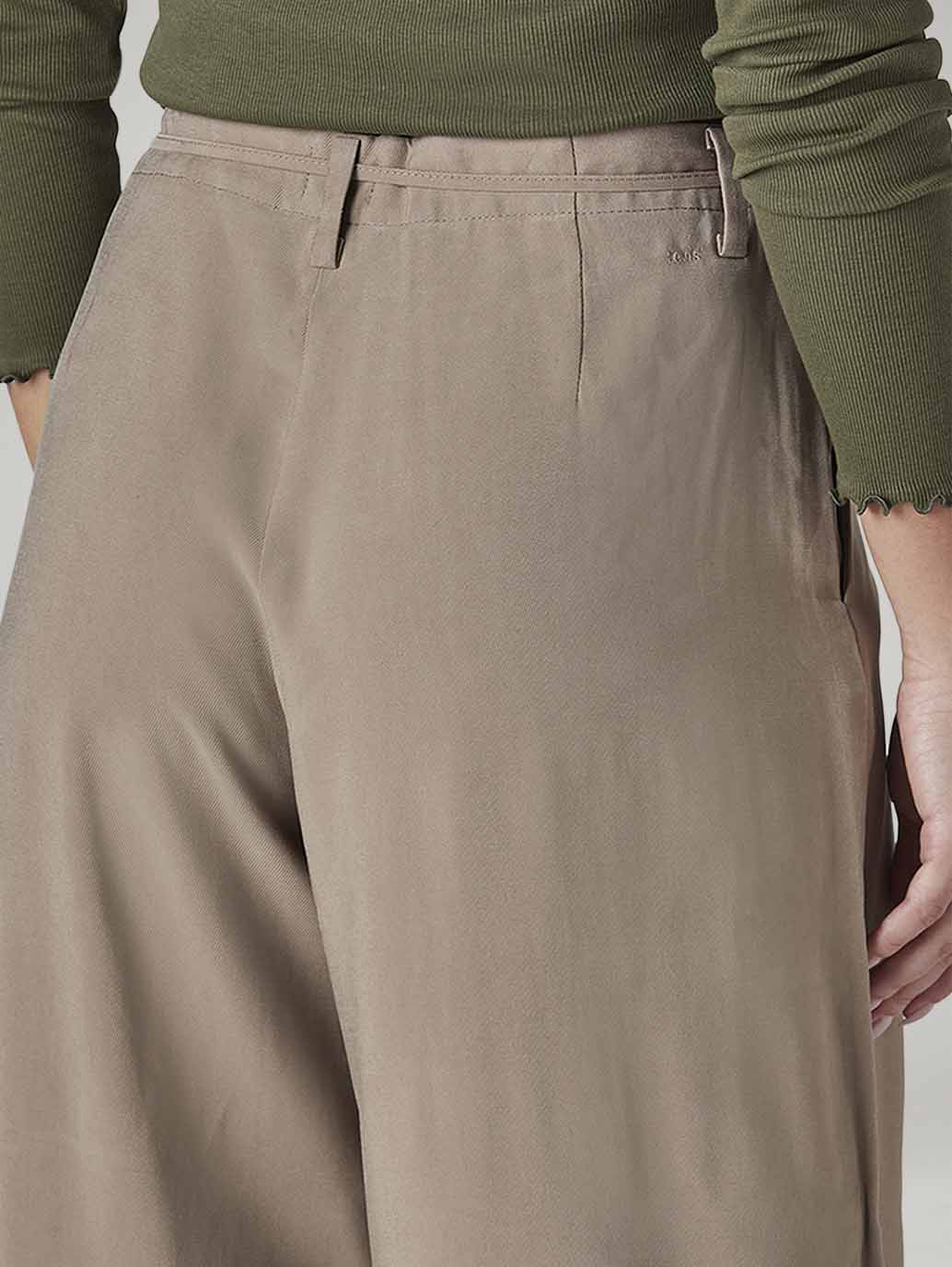 Women's Taupe XL Straight Loose Fit Mid Rise Trousers - Detail View