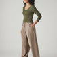 Women's Taupe XL Straight Loose Fit Mid Rise Trousers - Side View