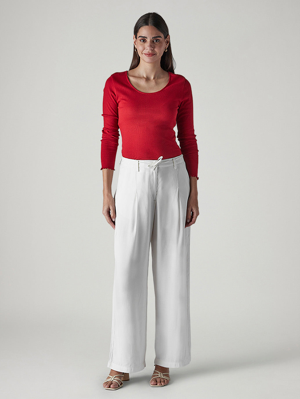 Women's White XL Straight Loose Fit Mid Rise Trousers - f4bb29cc-1df6-48f4-ba0e-4c2fce7416c3 View