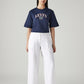 Women's White XL Straight Loose Fit Mid Rise Trousers - Front View