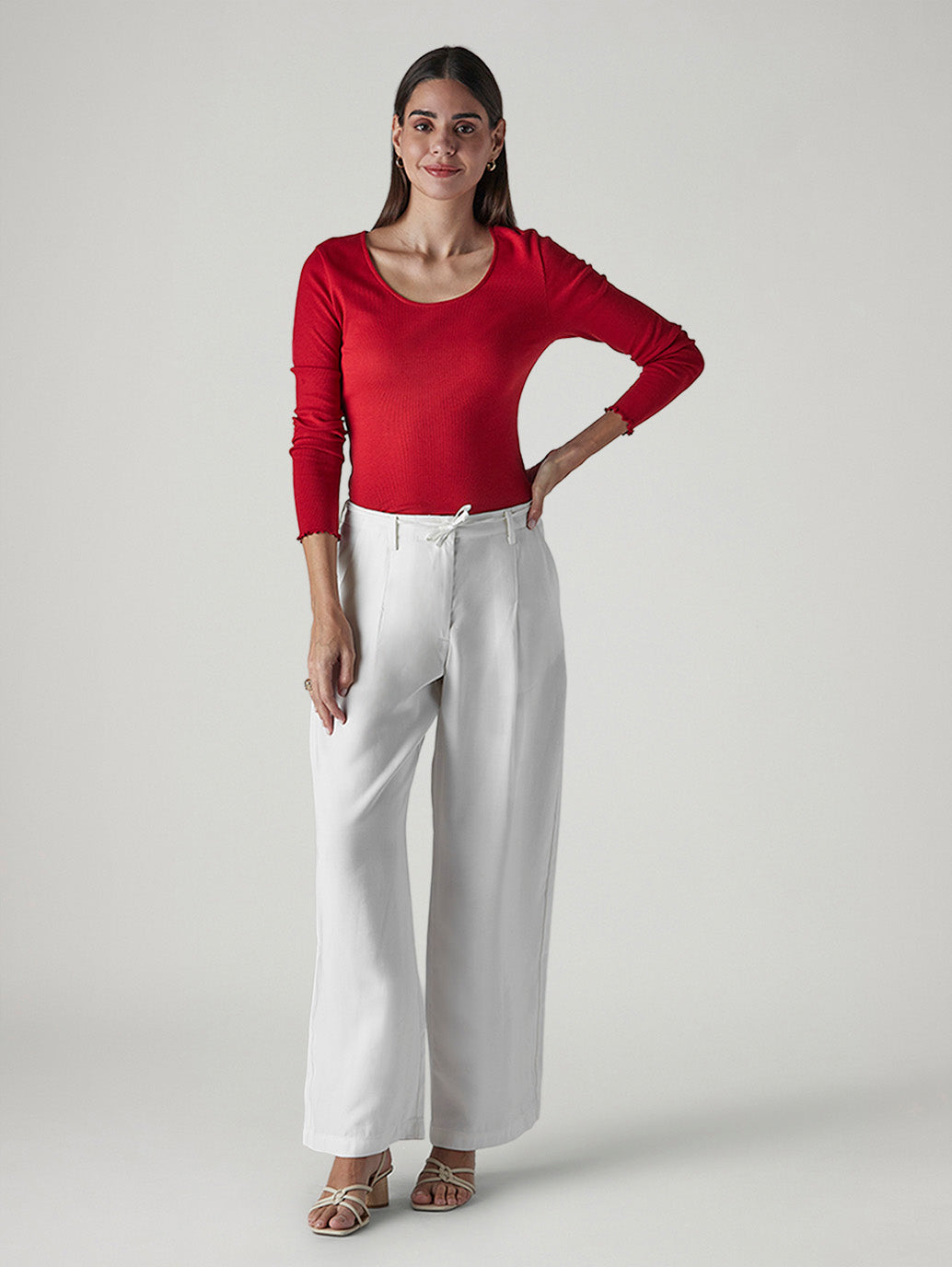 Women's White XL Straight Loose Fit Mid Rise Trousers