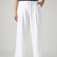Women's White XL Straight Loose Fit Mid Rise Trousers - Front View